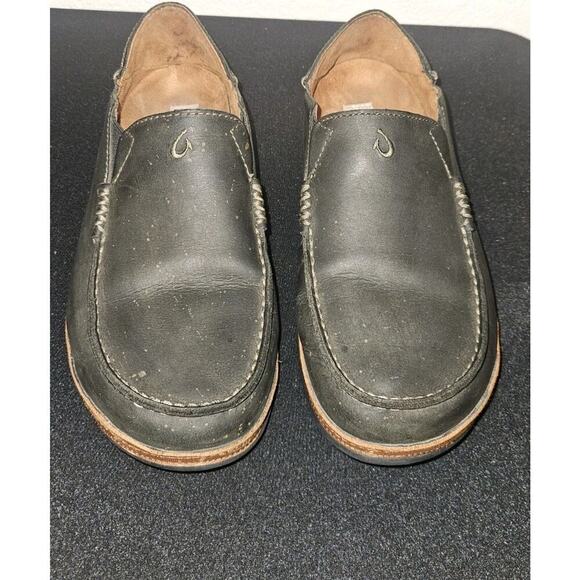 OluKai Moloa Mens Size 9.5 Black Leather Casual Slip On Loafers Shoes main image 9